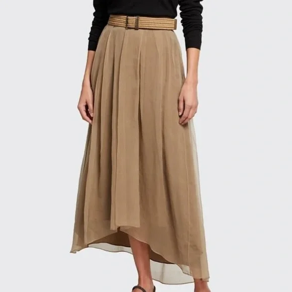 Brunello Cucinelli Belted Crispy Silk Skirt - Picture 3 of 6